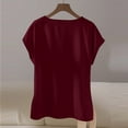 thumbnail image 5 of ClodeEU Women's Satin Round Neck Short Sleeve Blouse with Side Tie Knot,Loose Fit Casual Trendy Tops Wine,Womens Plus XL, 5 of 5