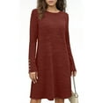 thumbnail image 2 of FRSASU Women Long Sleeve Tops T-Shirt Dresses Round Neck Casual A-Line Loose Vocation Spring Fall Dress Red, 2 of 6