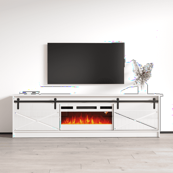 Granero WH-EF Fireplace TV Stand for TVs up to 90", Modern High Gloss 79" Entertainment Center, Electric Fireplace TV Media Console with Storage Cabinets