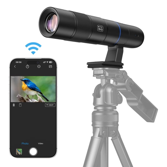 45X Wireless Digital Telephoto Lens, High Power HD Electronic Telephoto Phone Lens with 2.4G Wi-Fi Connect, 32GB TF Card, 1500mAh Battery for Birdwatching, Watch Concerts, Watch Match, Moon Viewing