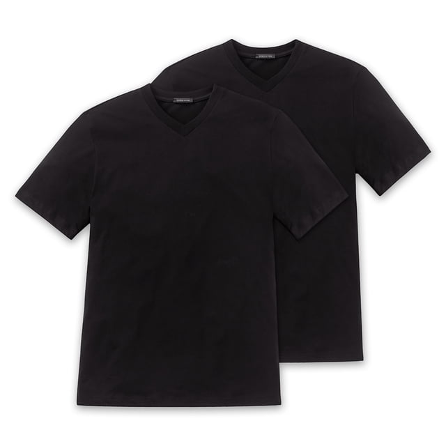 SCHIESSER Camiseta americana para hombres, paquete de 2 - 1/2 manga, camiseta interior, cuello en V Negro 3XL (3X-Large)