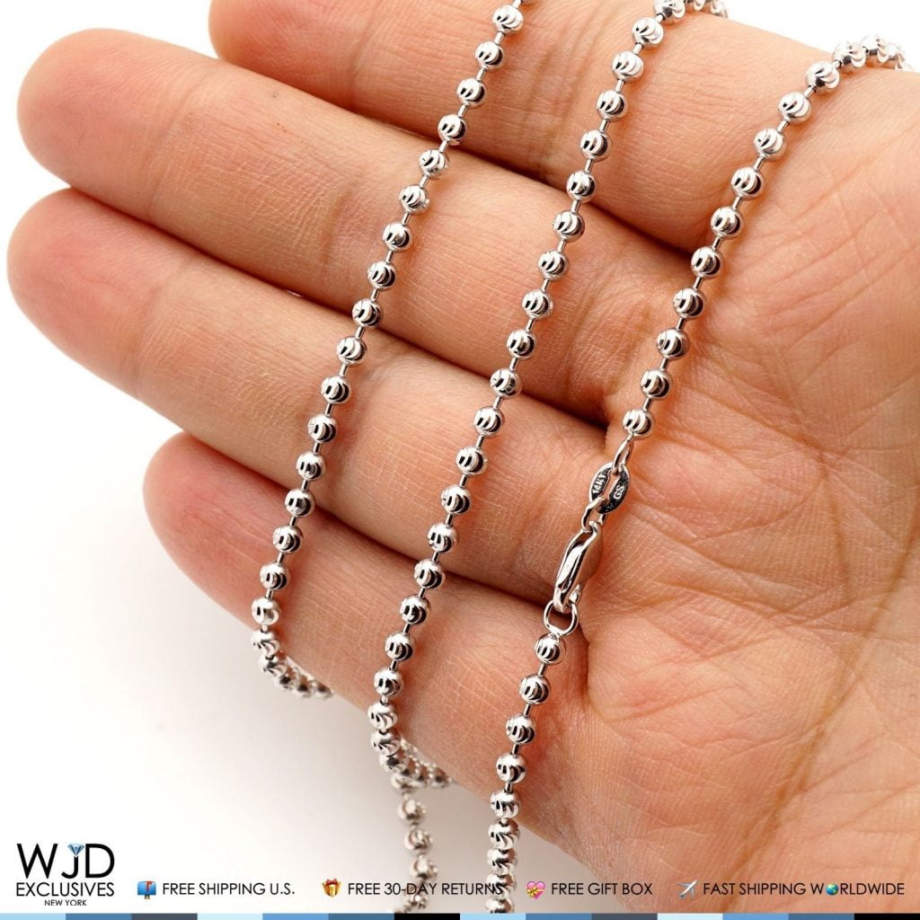 Solid 14K White Gold 3mm Moon Cut Ball 