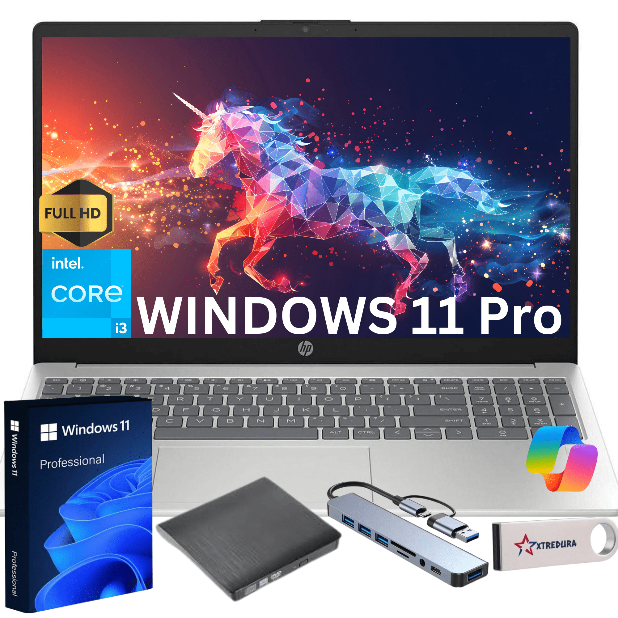 HP 2026 Newest 15.6" Full HD Laptop, Intel 13th Gen Core i3-N305, Copilot AI, 32GB RAM, 512GB SSD, Intel UHD Graphics, Windows 11 Pro, Student & Business Notebook