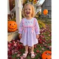 thumbnail image 5 of RUINIXCW Little Girls Ghost/Pumpkin Embroidery Dress Halloween Long Sleeve Plaid A-line Dress with Bow Decor, 5 of 8