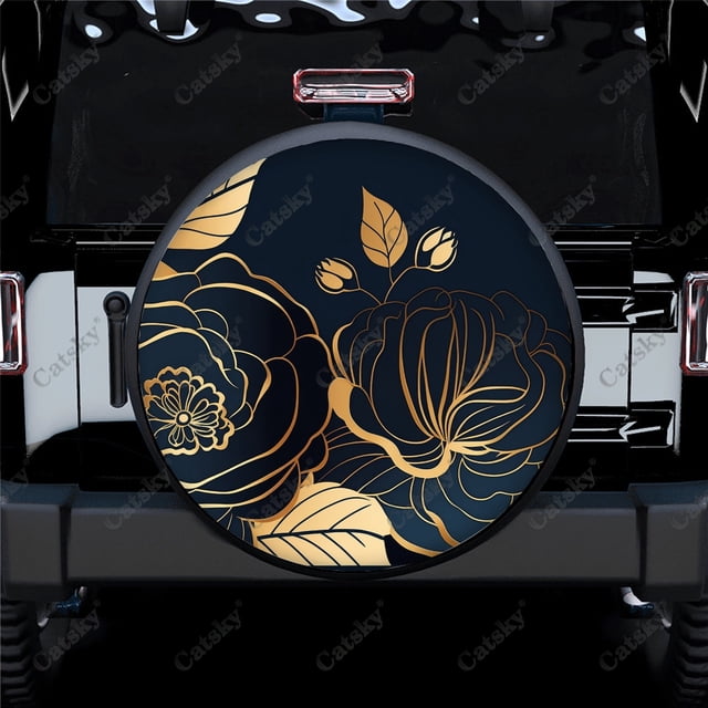 Blooming Peonies With Leaves Pattern Polyester Universal Spare Wheel Tire Cover Wheel Covers for Trailer RV SUV Truck Camper