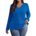 thumbnail image 3 of Women'S Plus Size Tops Trendy V Neck Casual Long Sleeve Shirts Knit Sweaters Blue XL, 3 of 7