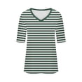 thumbnail image 4 of Penkiiy T-Shirts à Manches Courtes à Blocs de Couleur Rayés pour Femmes, Col Rond, Décontractés, Amples, Chandails à Enfiler, Hauts d'Été, Tee-Shirt, S Vert, 4 of 5