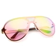 thumbnail image 4 of sunglassLA Unisex Rimless Flat Top Metal Temple Iridescent Mirror Lens Aviator Sunglasses (Gold / Pink Mirror) - 59mm, 4 of 4