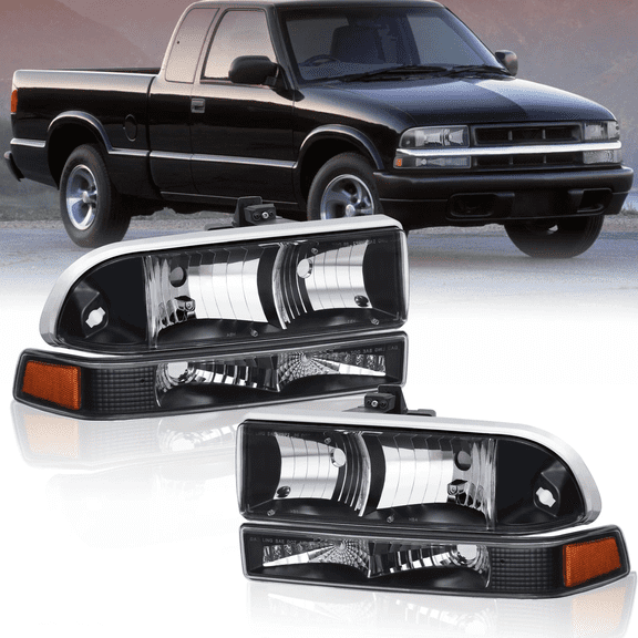 MOSTPLUS 2PCS Black/Amber Corner Headlight Bumper Lights for 98-04 Chevy Blazer S10 Pickup