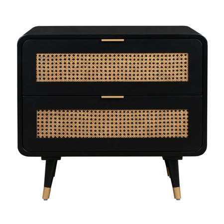 TOV Furniture Christine 2-Drawer Acacia Black Nightstand With Natural Cane