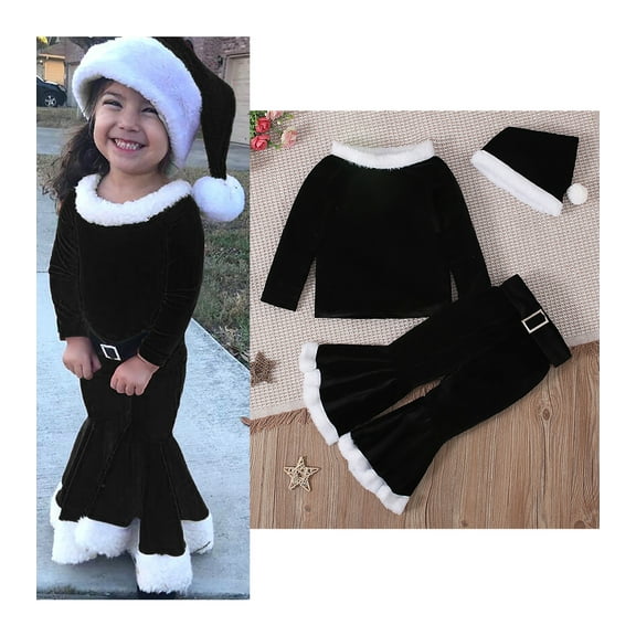 Santa KIds Outfit Long Sleeve Christmas Jacket Long Pants Xmas Hat 3pcs Sets Christmas Outfits Kids Dress Up Clothes 6-7 Years