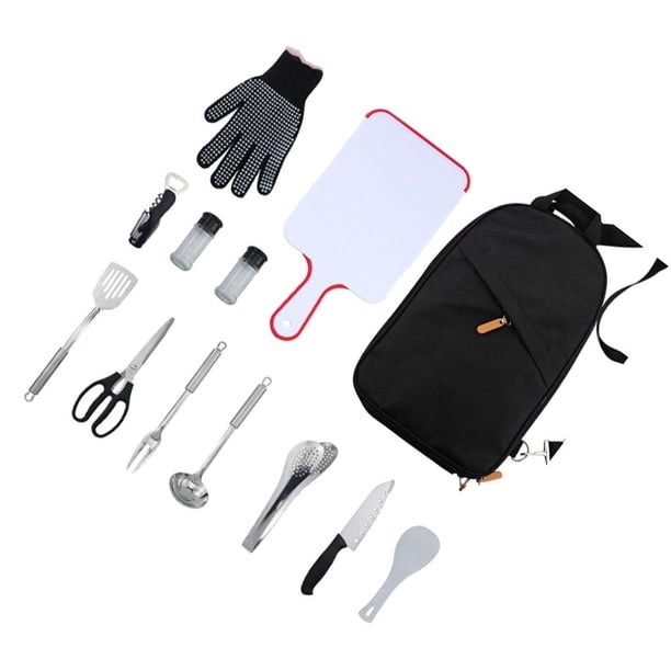 Wosthever Juego de utensilios de cocina para acampar de 12 piezas, juego de utensilios de cocina para barbacoa con bolsa de almacenamiento, Estufas de camping Bolso negro