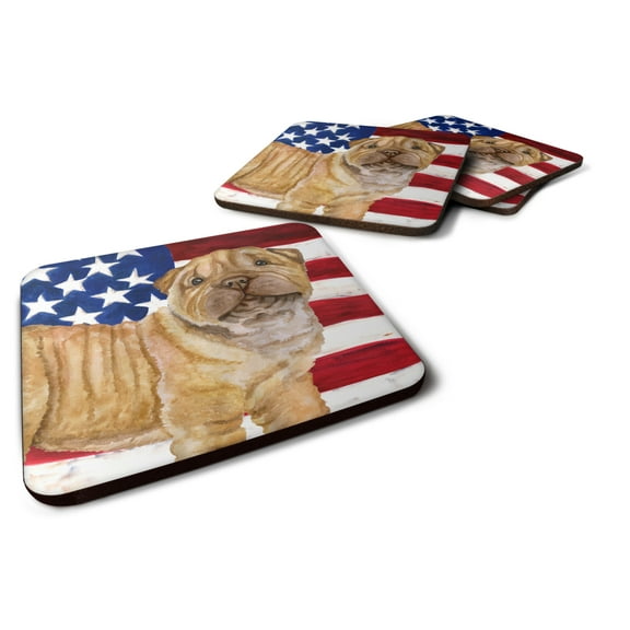 Shar Pei Puppy Patriotic Foam Coaster Set of 4