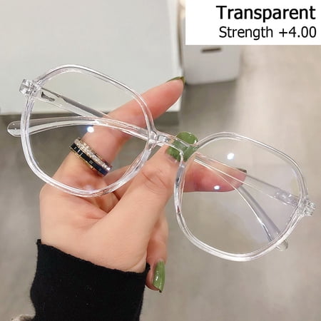 Women Men Far Sight Glasses PC Frame Portable Anti-UV Blue Rays Glasses Presbyopic Eyewear Computer Goggles Reading Glasses TRANSPARENT STRENGTH +4.00