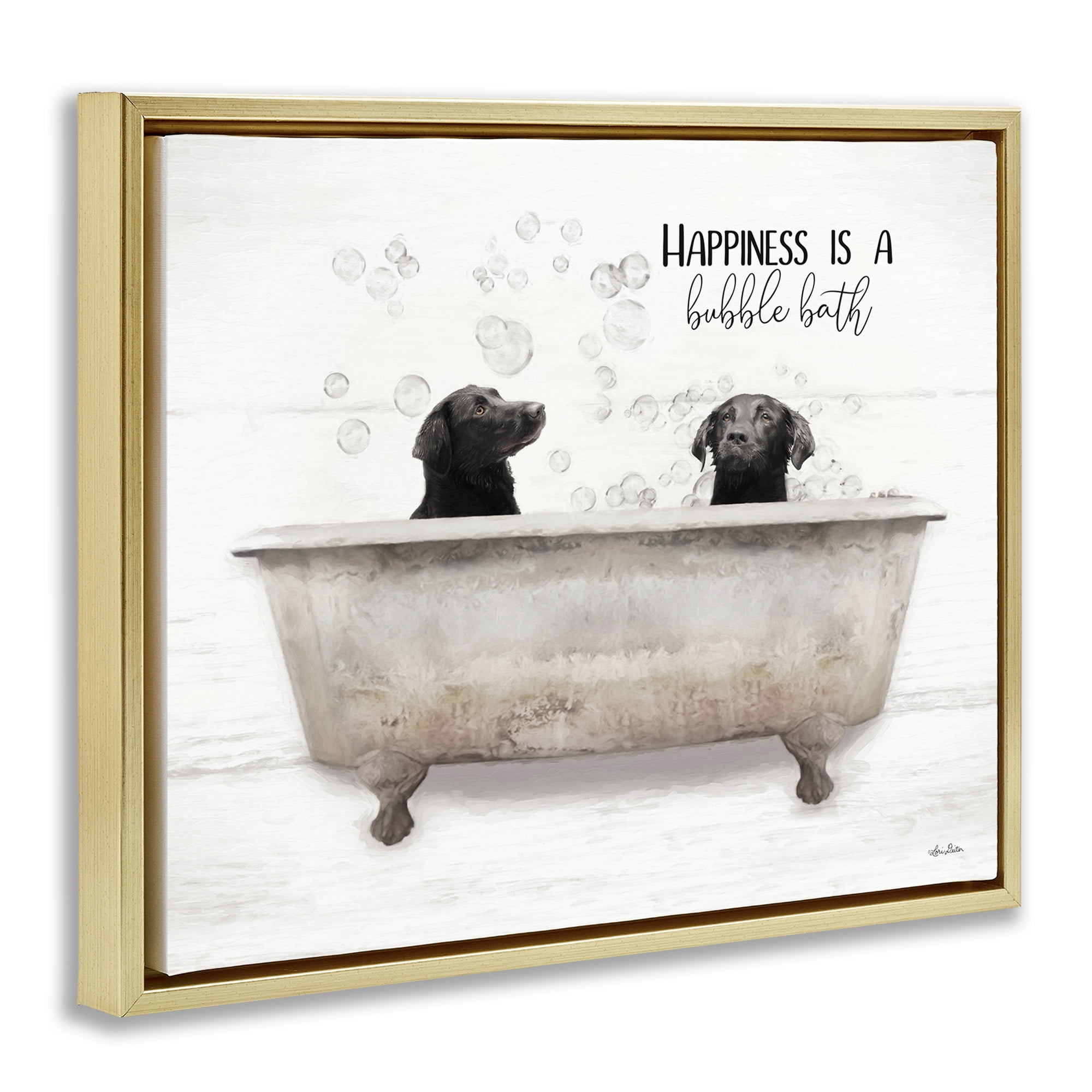Stupell Industries Animal Bathroom Happy Dogs Animals & Insects Painting Gold Floater Framed Canvas Art Print Wall Art, 31 x 25
