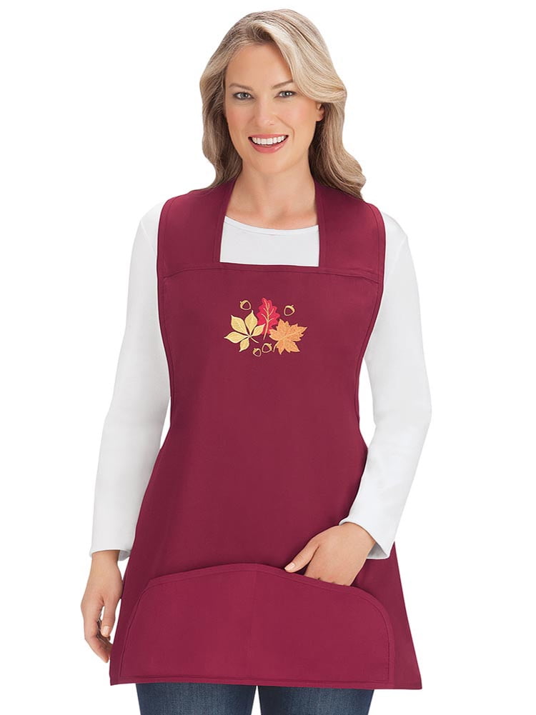 Seasonal Embroidered Cobbler Aprons with Pockets for Thanksgiving