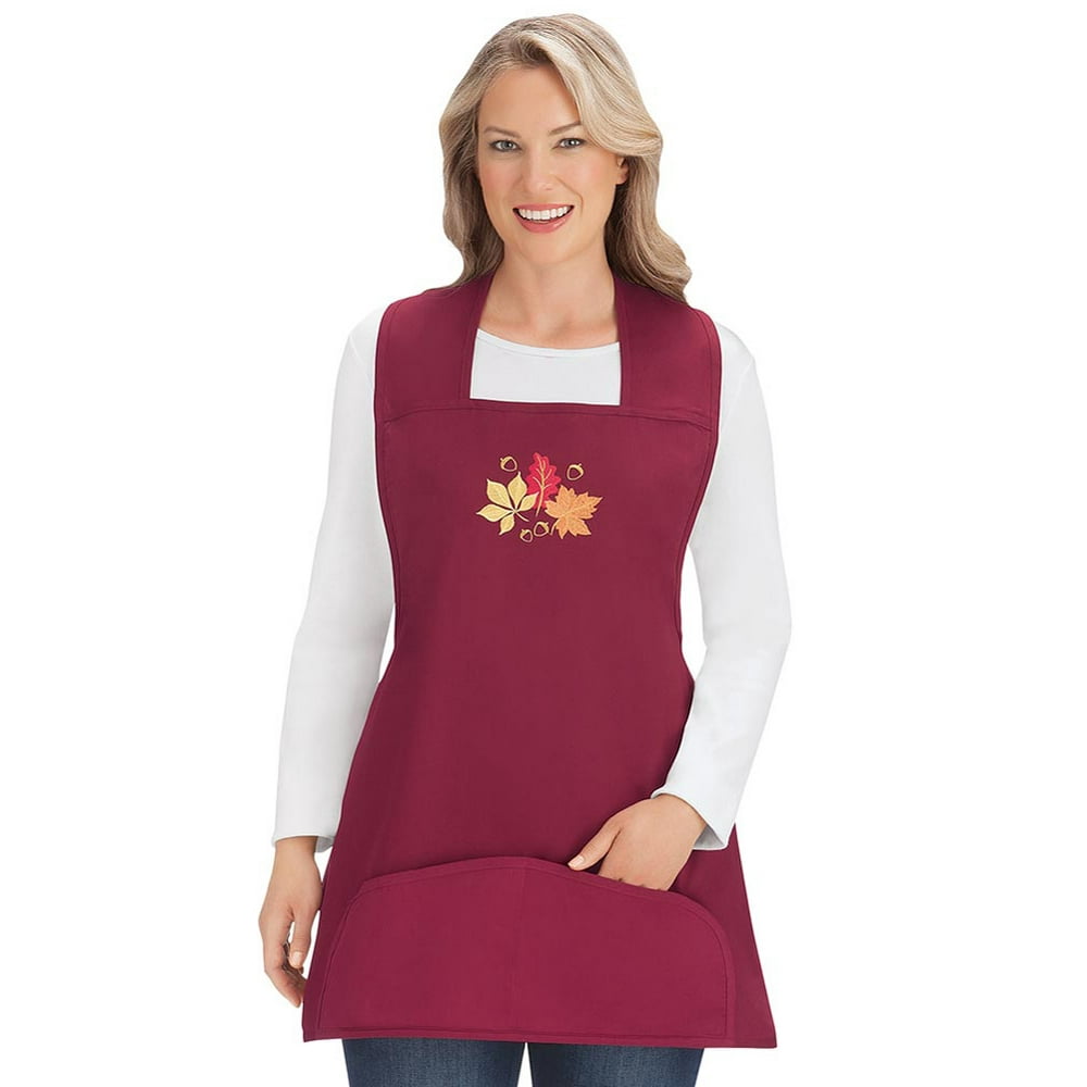 Seasonal Embroidered Cobbler Aprons with Pockets for Thanksgiving