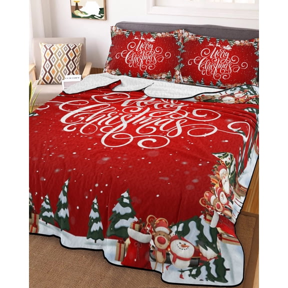 Red Christmas King Size Down Alternative Comforter, Lightweight Comforter Quilt Bedding Set with Pillow Shams Winter Santa Claus Snowman Deer Pine Tree All Seasons Bed Comforter Duvet Insert 96"x106"