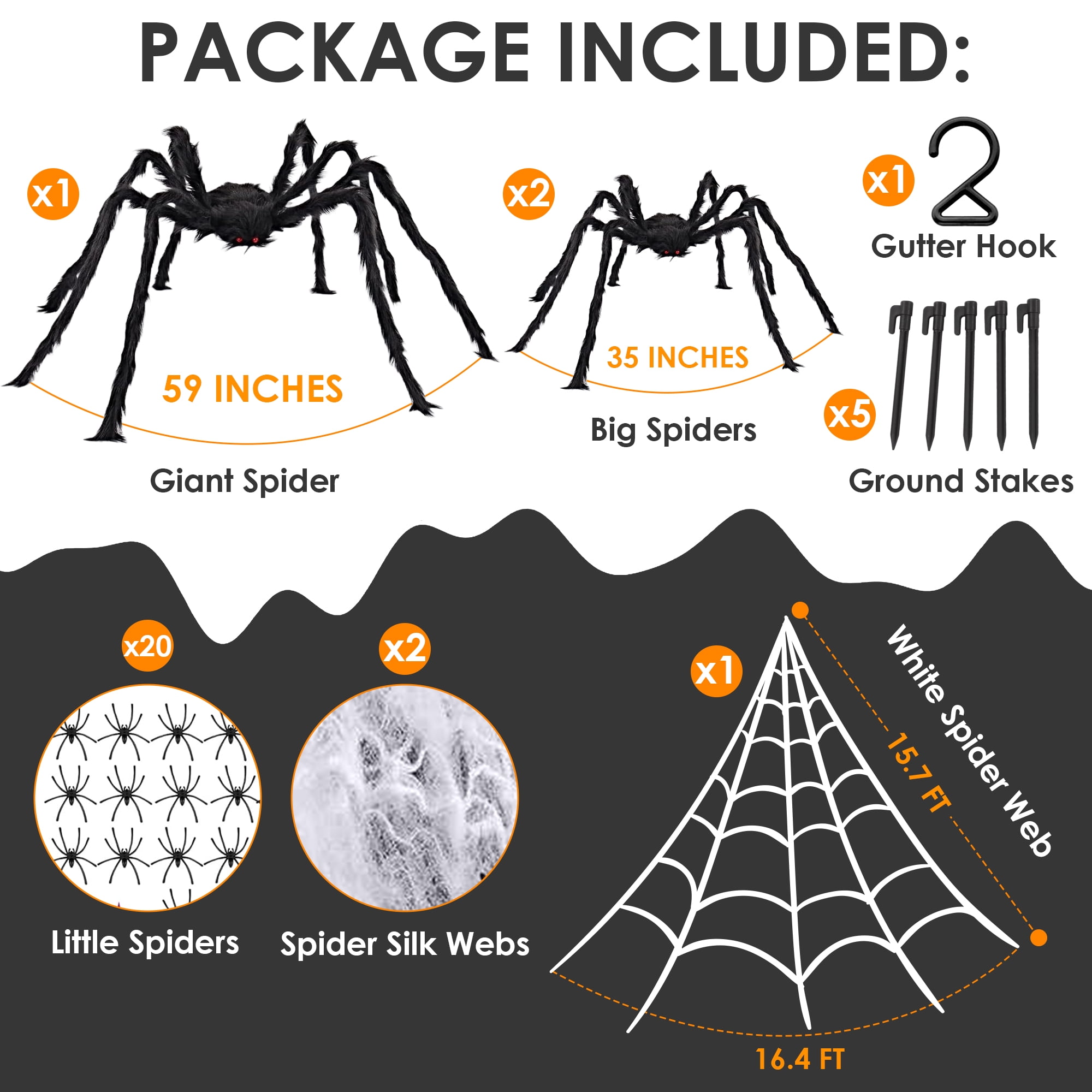 Gadpiparty 39 Pcs Halloween Spider Halloween Party Hairy Spider Web Creepy  Spider Web Giant Cobweb Webbing Halloween Giant Spider Toys for Outside