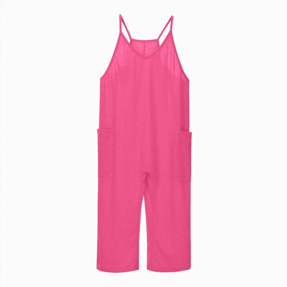 GEWSEY Girls' Casual Sleeveless Jumpsuits Spaghetti Strap Loose Romper Long Pants with Pockets 10-11 Years Pink