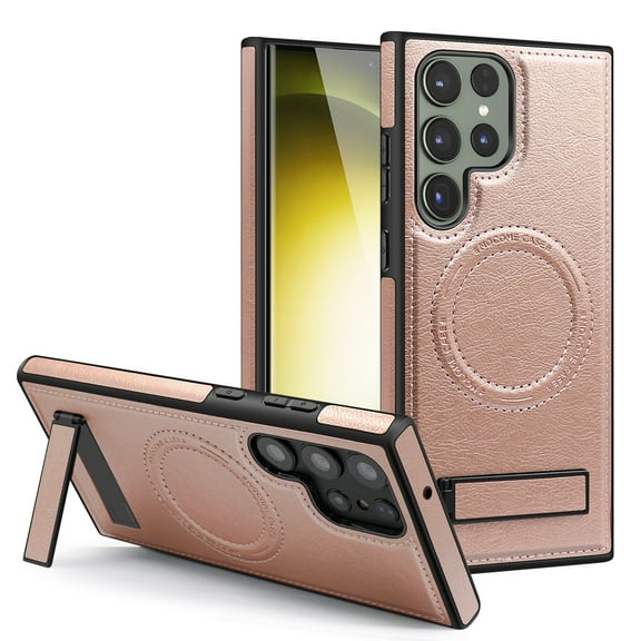 Allytechgroup Luxury Case for Samsung Galaxy S24 Ultra with Hidden Kickstand, [Compatible with MagSafe], Premium PU Leather   Soft TPU Inner Shockproof Anti-Fall Protective Slim Fashion Case, Rosegold