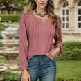 thumbnail image 2 of UJNDER Women's Dressy Casual Long Sleeve Shirts V Neck Chiffon Blouses for Fall Outfits and Everyday Wear RD1 Red, 2 of 5