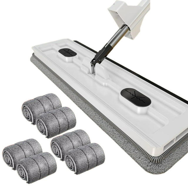 relayinert Self-contained Scraper Mop Large With Free Squeeze 360°Rotating Floor Mop Cleaning Mop Mop With Automatic Tool white+6 mop