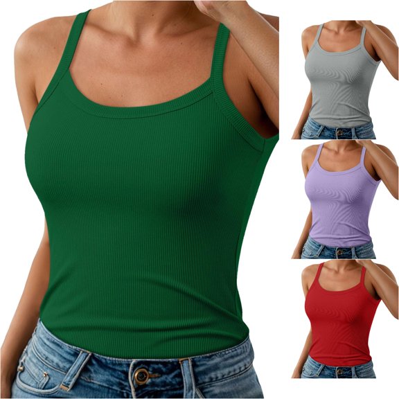 oqasdz Tank Tops for Women Strappy Sleeveless Camisole Top Stretchy Fit Solid Color Basic Undershirt for Comfortable Daily Wear Summer Outdoor,Green,2XL