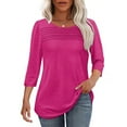thumbnail image 3 of Women T-shirts Solid Color Round Neck 3/4 Sleeves Shirt Fall Winter Casual Loose Blouses Comfortable Lightweight Fashion Tunic Tops Cotton Tees Size S-3XL, 3 of 6
