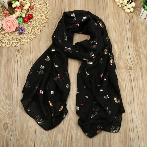 Comdrip Black Head Scarf! Lady Butterfly Print Long Wrap Women's Shawl Pashmina Stole Scarf Scarves Chiffon Scarf for Women Black One Size