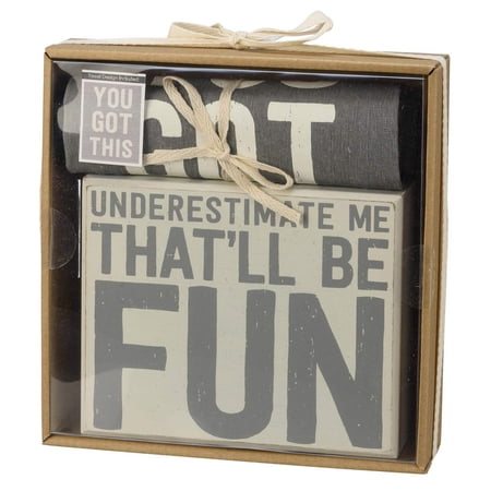 Underestimate Me That ll Be Fun Box Sign And Kitchen Towel Set | Giftable | Gift for Her
