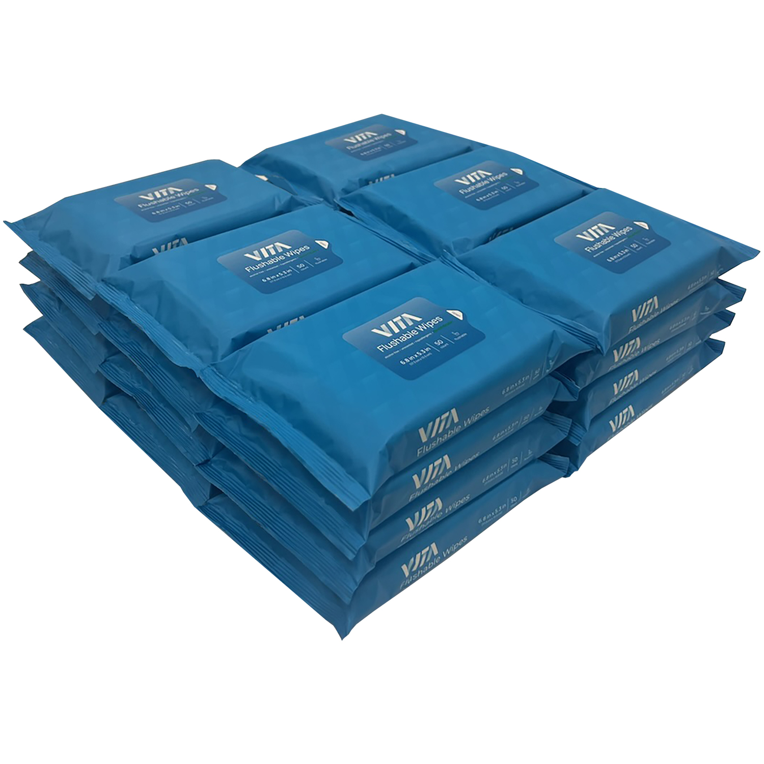 Achim Vita Unscented Flushable Wipes 6.8in x 5.3in - 24 Resealable Packs -1200 total wipes