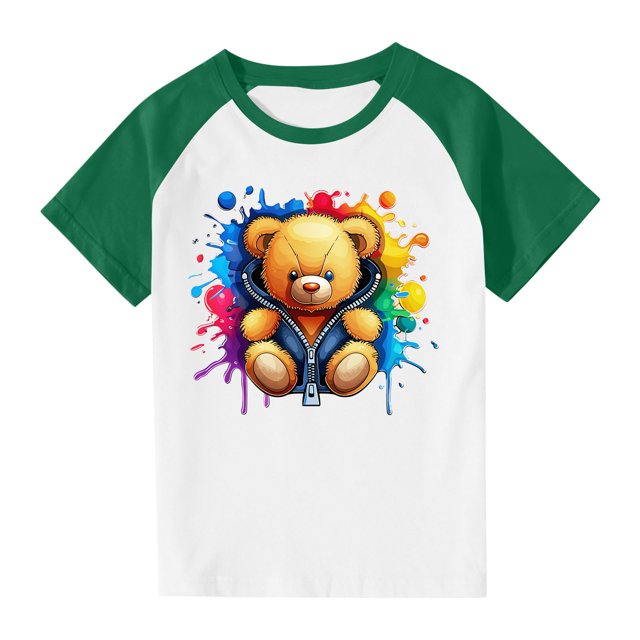 RXIRUCGD 2025 Vêtements d'Été pour Enfants Tout-Petits Garçons Filles Mode Mignon Col Rond Imprimé Manches Courtes Haut