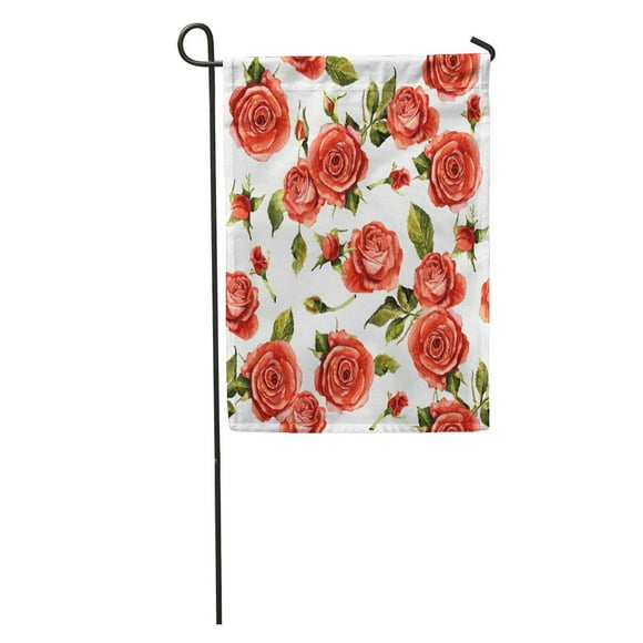NUDECOR Wildflower Rose Flower Pattern in Watercolor Full Name of The Garden Flag Decorative Flag House Banner 12x18 inch