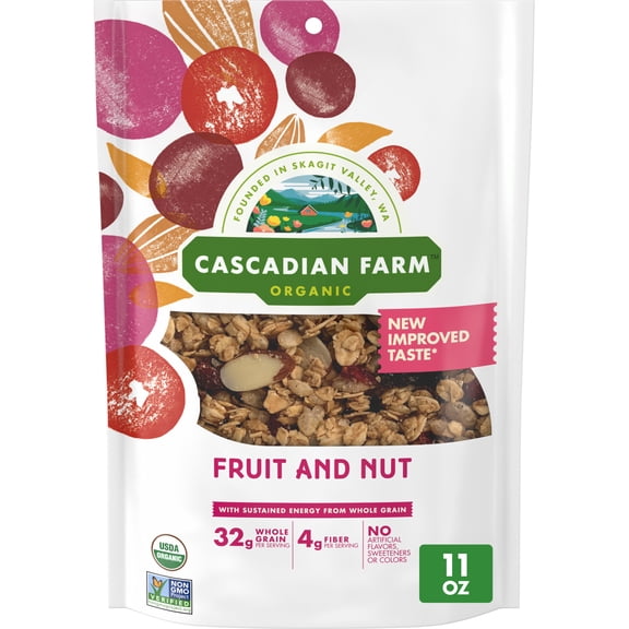 Cascadian Farm Organic Granola, Fruit and Nut Cereal, Resealable Pouch, 11 oz