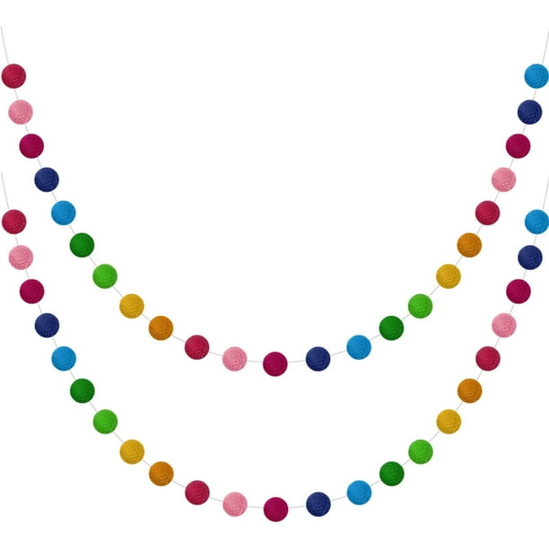 Guirnalda de bolas de fieltro de lana, guirnalda de pompones de colores, hecha a mano, 6,5 pies de largo, 24 bolas, guirnaldas de bolas de fieltro para decoración de pared de árbol de Navidad Xemadio WRLF-636-1
