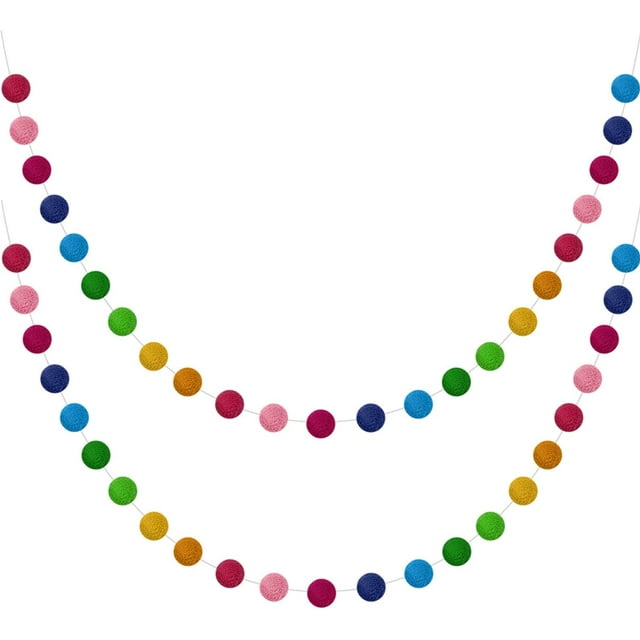 Guirnalda de bolas de fieltro de lana Guirnalda de pompones colorida hecha a mano 6,5 pies de largo 24 bolas Guirnaldas de bolas de fieltro para decoración de árbol de Navidad de pared 2 piezas brillar Electrónica