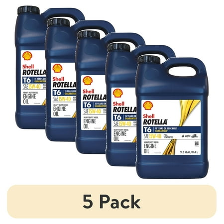 (5 pack) Shell Rotella T6 Full Synthetic 15W-40 Diesel Engine Oil, 2.5 Gallon