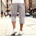thumbnail image 5 of HKYNLAG Mens Long Cargo Shorts Below Knee Breathable Capris Pants Elastic Waist Solid Color Ankle Pants Beige L, 5 of 7