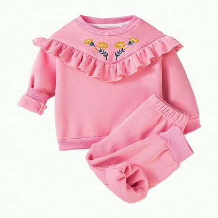 Futezty Toddler Boys Girls Clothes Fall Winter Outfit Sets Baby Boy Girl Outfits Long Sleeve Round Neck Embroidery Elastic Waist 0 6 12 18 24 Months 2T 3T 2 PC Everyday
