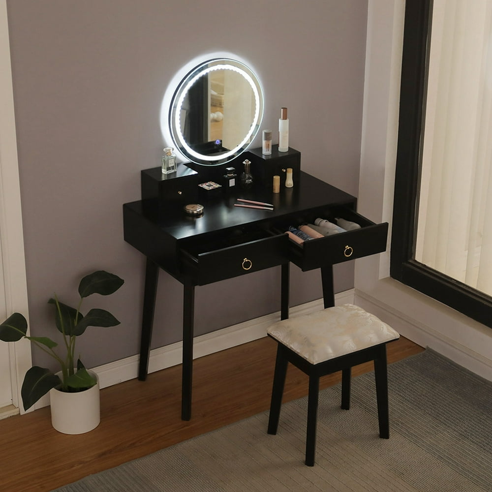 SUNYUAN Elegant Makeup Table, Vanity Set with Screen ...