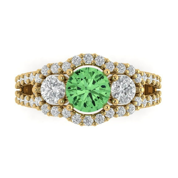 Three-Stone Engagement Ring for Women - 2.16ct Simulated Green Diamond in 18K Yellow Gold Promise Ring
