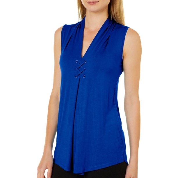 Cable & Gauge Cable & Gauge Womens Solid LaceUp Sleeveless Top
