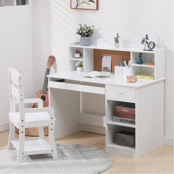 TROPOW Study Desk and Chair Set, Learning Desk for Kids - Features Bulletin Board, Keyboard Drawer, Open Shelves and Storage Space- Perfect for Children Ages 3-8