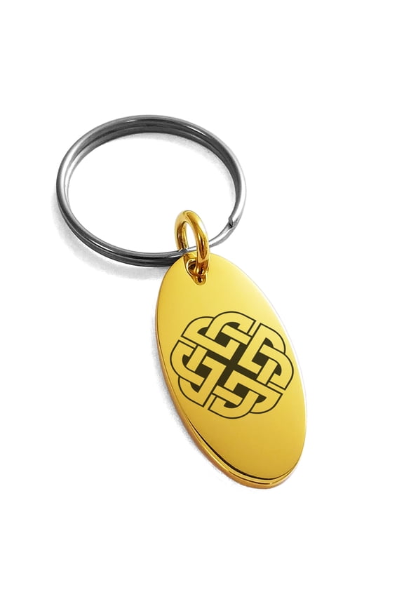 Stainless Steel Celtic Quaternary Knot Rune Engraved Small Oval Charm Keychain Keyring