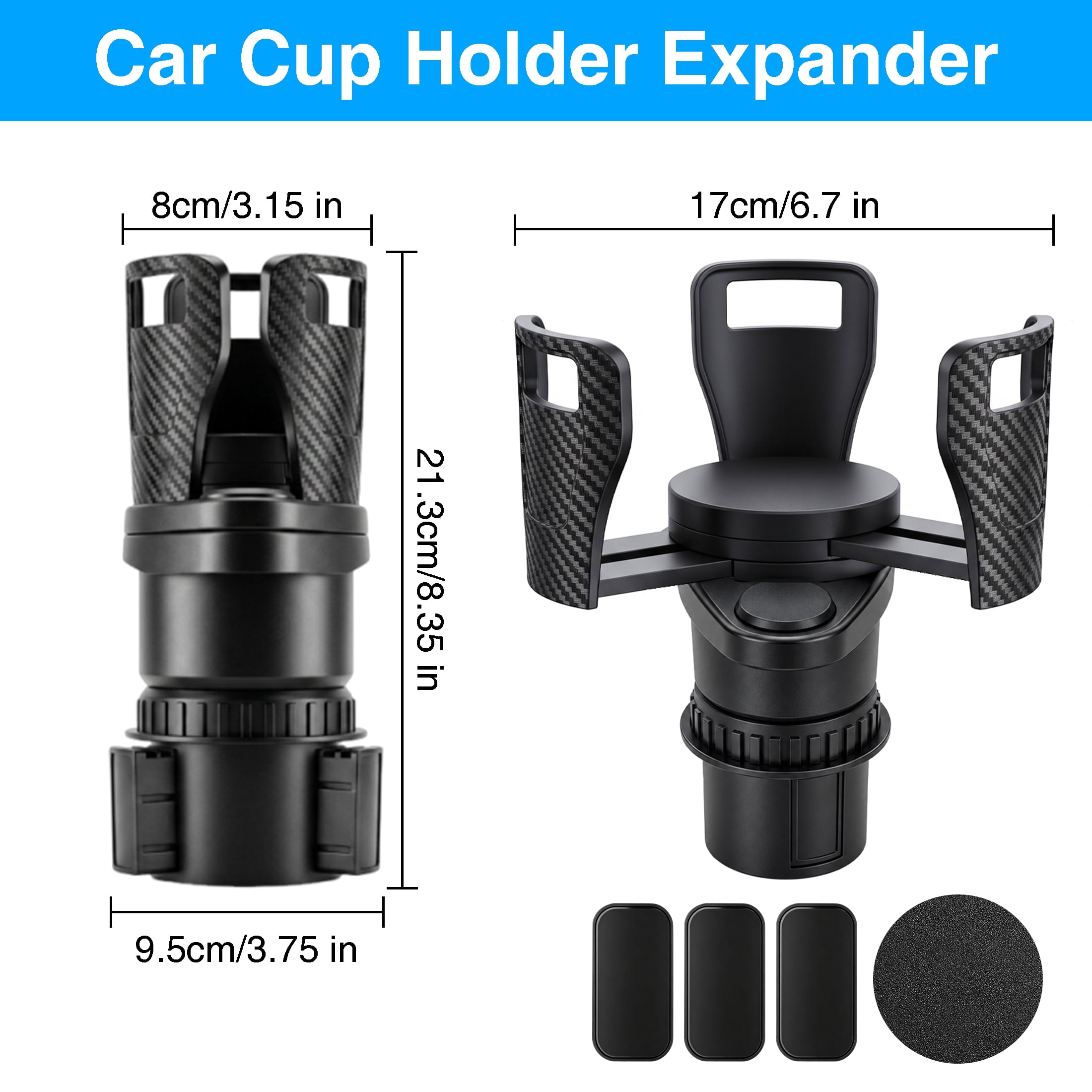 GARITIN 2 in 1 Car Cup Holder Expander, 360° Rotating Dual Car Cup Holder Extender, Adjustable Anti‑Slip Car Drink Holder for Large Water
