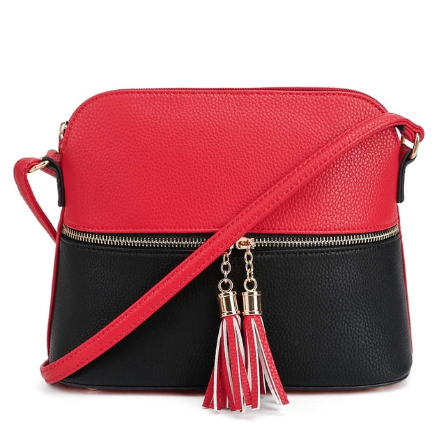 SG SUGU Bolso bandolera Lunar ligero de cúpula mediana con borla | Bolsillo con cremallera | Correa ajustable