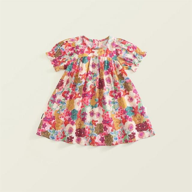 WILLBEST Vestidos Casuales para Mujer Cortos Vestidos para Niñas para Uso Diario Informal Diseño Floral para Edades de 3 A 8 Años Ideal para Primavera y Verano Estilo Versátil para Eventos 100