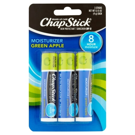 (2 Pack) ChapStick Lip Moisturizer (Green Apple Flavor, 0.15 Ounce) and Skin Protectant Lip Balm Tube, Sunscreen (3