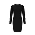 thumbnail image 5 of Kiplyki Women's Long Sleeve Fall Dress Round-Neck Solid Color Shirring Dress, 5 of 7